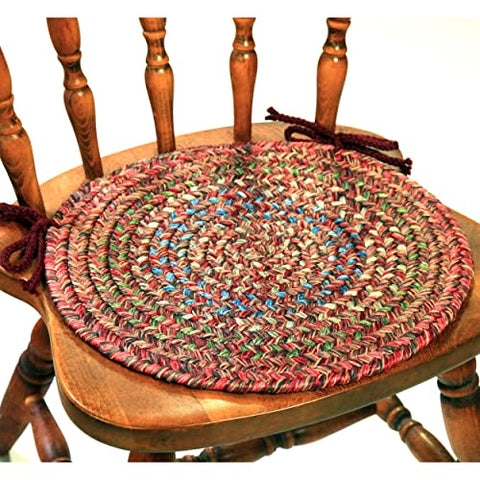 Rhody Rug Sophia SO45 Burgundy Red 15" x 15" Chair Pad Set-of-4 - Round Chair Cushion with Ties for Round Shaped Patios, Dining Room Seat - Seat Cushions, Ideal as Home Decor - Made in USA