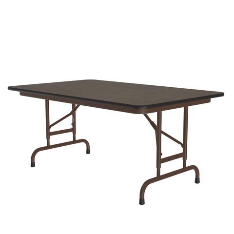 Correll 30"x48" Commercial Duty Adjustable Height Folding Table, Walnut Melamine Top 5/8" Thick Core, Made in The USA, Steel Apron (CFA3048M-01)