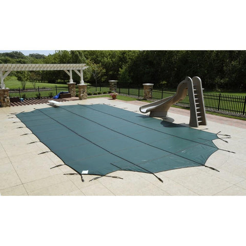Arctic Armor Mesh Rectangular Safety Cover for 18ft x 36ft In-Ground Pools with 4ft x 8ft CENTER Step Sections- 12 Year Warranty Color: Green (WS365G)