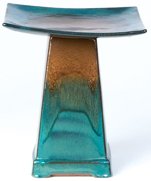 Alfresco Home Zen Aqua Ceramic Bird Bath, Large, Brown/Atlantis Blue