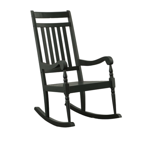 Carolina Chair & Table Belmont Outdoor Rocking Chair – Solid Wood Porch Rocker with Slat Back, Weatherproof Black Finish - Comfortable Armrests, Rustic Patio Garden Balcony Deck Seating Furniture