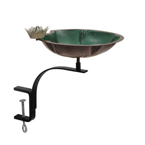 Achla Designs 201-2011 Lilypad Rail Mount Bracket Birdbath, Antique Copper Plated and Colored Patina Finish