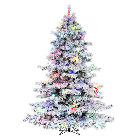 Vickerman 7.5' x 68" Flocked Alaskan Artificial Pre-Lit Christmas Tree with 49 Multi-Colored G40 and 800 Multi-Colored LED Mini Lights