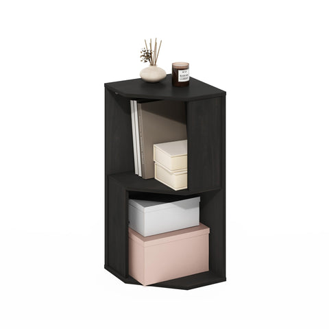 Furinno ECON Corner Shelf, 2-Tier Corner Book Shelf, Standing Storage Shelves, Cube Display Rack, Bookshelf, for Organization and Storage, Living Room, Home Office, Espresso