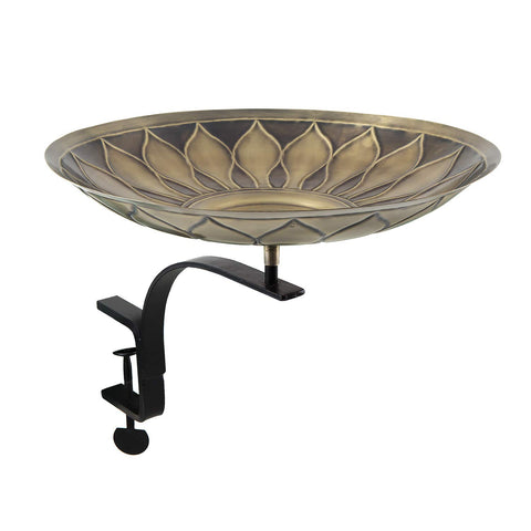 Achla Designs BB-09-RM African Daisy Rail Mount Bracket Birdbath, Antique Brass Finish, Black