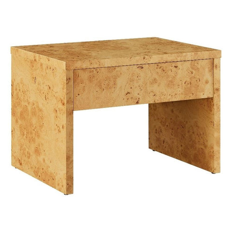 Modway Hudson Burl Wood 1-Drawer Nightstand in Natural - Accent Table with Storage - Modern Bedside Table with Drawer - Versatile End or Side Table