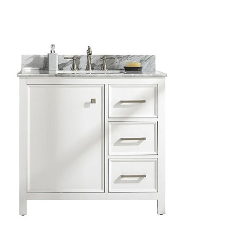 Legion Furniture Indoor Bathroom Home Decorative 36" White Finish Sink Vanity Cabinet with Carrara White Top