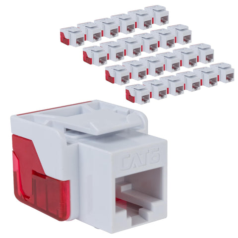 ICC CAT6 Keystone Jack with Inline IDC No Pair Split Wiring (Easier Termination) UL Listed PoE++ TAA Compliant for Wall Plate or Patch Panel, Works with JackEasy Termination Tool, White, 25 Pack