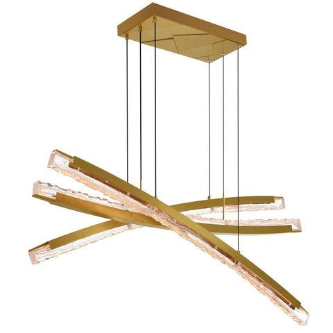 CWI Lighting Saber Integrated LED 50" Brass Modern Chandelier with Handmade Textured Glass for Dining Room Foyer Bedroom Living Room