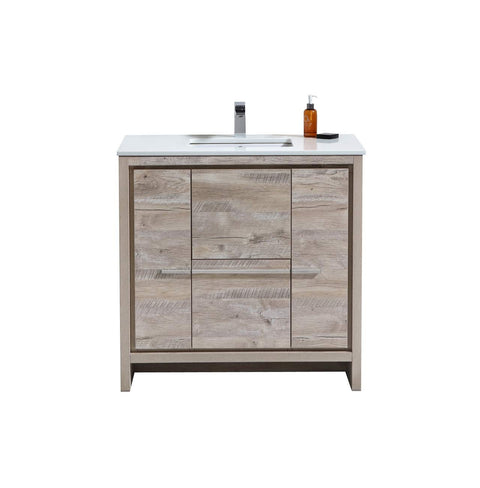 KubeBath Dolce 36? Nature Wood Modern Bathroom Vanity with White Quartz Counter-Top