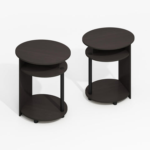 Furinno JAYA Simple Design Oval End Table Side Table Black Walnut Set of 2