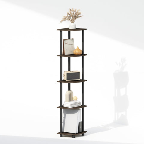 Furinno Turn-N-Tube Storage Shelves, 5-Tier Book Shelf, Corner Shelf with Open Shelves, Toollesss Assembly, for Organization and Storage, Living Room, Home Office, Hallway, Bedroom, Brown Grain