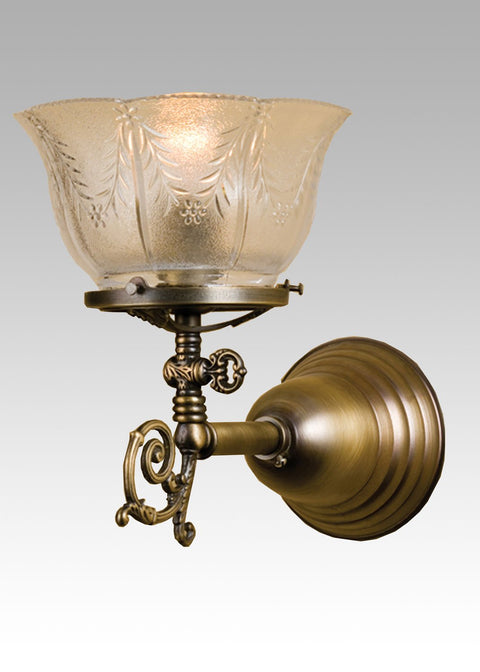 Meyda Tiffany Custom Lighting 36617 Auburn Wheat Gas 1-Light Wall Sconce, Antique Brass Fish with Wheat Patterned Clear Glass Shade