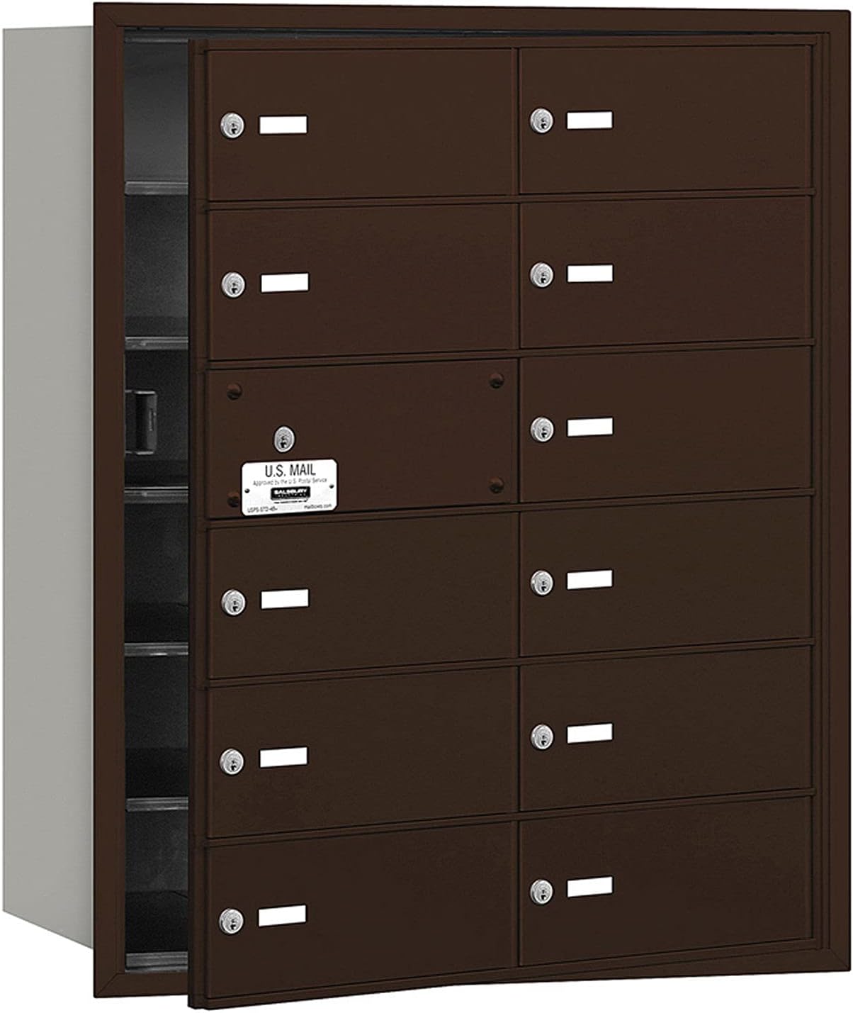 Salsbury Industries 3612ZFP 4B Plus Horizontal Mailbox with Master Commercial Lock, 12 B Doors 11 Usable, Front Loading, Private Access, Bronze