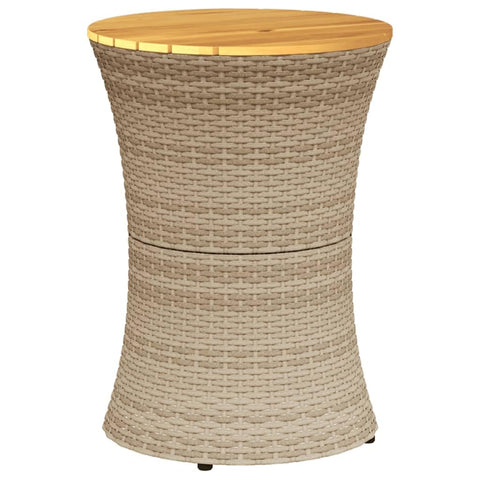 vidaXL Patio Drum Shape Side Table/Outdoor Accent Table - Beige Poly Rattan & Acacia Wood - 15" x 22" for Garden, Backyard, Patio Use