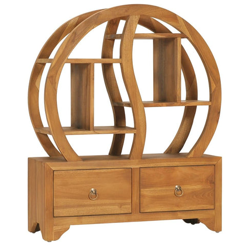vidaXL Solid Teak Wood Cabinet with Yin Yang Design Shelf, Ample Storage Space, Fine Sanded, Unique Grains, Dimension 26.8"x10.2"x32.7"