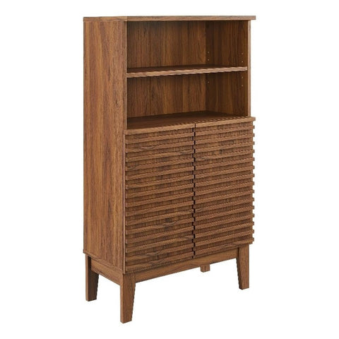 Modway Render Freestanding Bathroom Storage Cabinet in Walnut - 43 Inch Linen or Towel Cabinet with Slatted Doors