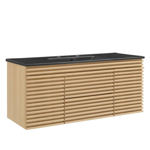 Modway Render 48" MDF and Particleboard Wall-Mount Bathroom Vanity - Oak/Black