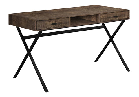 Monarch Specialties Laptop Table with Drawers and Open Shelf Computer, Writing Desk, Metal Sturdy Legs, 48" L, Brown Reclaimed Wood Look