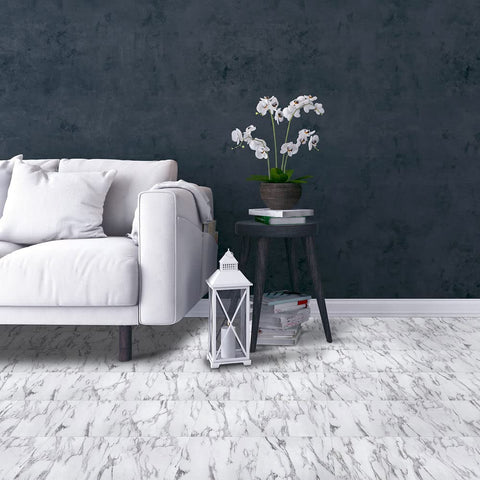 Tivoli Self Adhesive Vinyl Floor Tiles, 45 Tiles - 12" x 12", Bianco Marble - Peel & Stick, DIY Flooring for Kitchen, Dining Room, Bedrooms, Basements & Bathrooms by Achim Home Decor