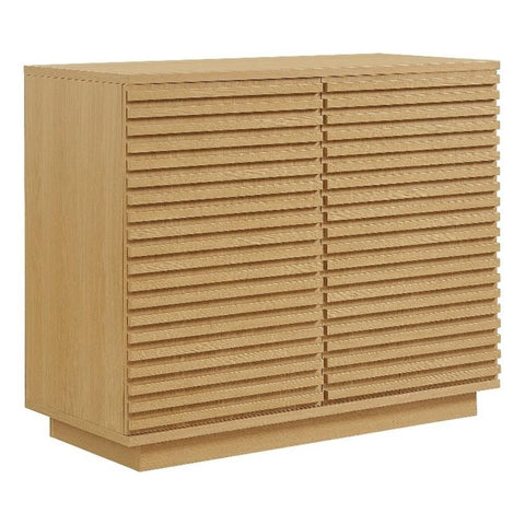 Modway Render 35 Inch Fluted Accent Cabinet in Oak – 2-Door Modern Sideboard Buffet Cabinet with Storage for Living Room or Entryway