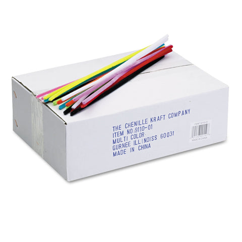 Chenille Kraft 911001 Jumbo Stems, 12" x 6mm, Metal Wire, Polyester, Assorted, Box of 1000, 1/4 x 12 Inches