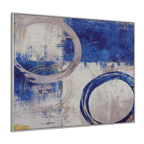 Carolina Classic Circle Abstract Wall Art 30 x 39 with Silver Frame in Blue