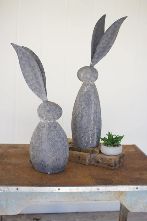 Kalalou CHE1212 Faux Stone Rabbit with Tall Ear, Gray