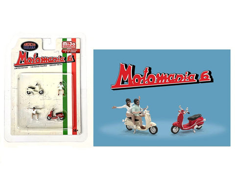 Motomania 6" 4 piece Diecast Figure Set (2 Figures 2 Scooters) Limited Edition to 4800 Pieces Worldwide 1/64 Scale Models by American Diorama