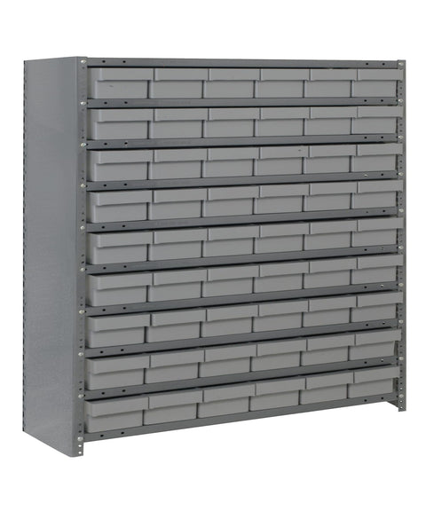 Quantum Storage Systems CL1239-401GY Closed Shelving System with Super Tuff Euro Drawers, 54 QED401 Shelf Bins, 12" D x 36" W x 39" H, Gray