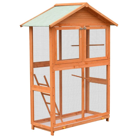 vidaXL Bird Cage, Wooden Bird House with a Pull-Out Tray for Finch Bird, Outdoor Aviary Bird Cage for Yard Backyard, Solid Wood Pine and Fir