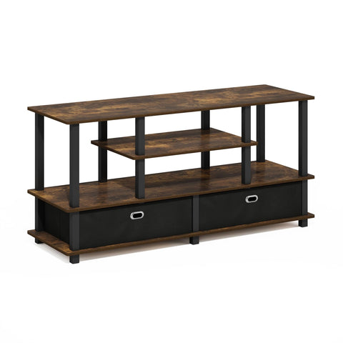 Furinno Jaya TV Stand, 4-Tier Entertainment Center with Open Shelf, TV Console for TV up to 55 Inch with 2 Storage Bins, Toolless Assembly, for Living Room, Bedroom, Amber Pine