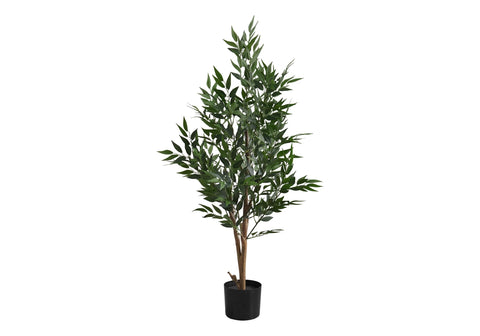 Monarch Specialties I 9520 Artificial Plant, 47" Tall, Acacia Tree, Indoor, Faux, Fake, Floor, Greenery, Potted, Silk, Decorative, Green Leaves, Black Pot