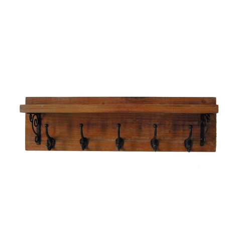 TX USA Corporation Victoria Wooden Wall Shelf with Metal Hooks - Natural