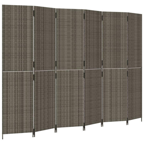 vidaXL Room Divider 6 Panels Gray Poly Rattan Garden Screen - Indoor/Outdoor Privacy Partition - 115.7"x78.7"