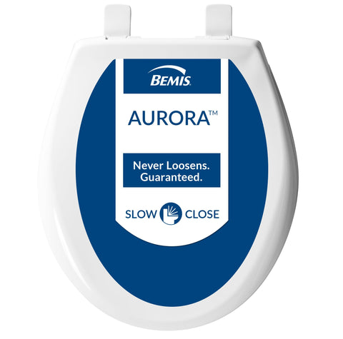 Bemis Aurora Slow Close Toilet Seat, Easy Clean Hinges and Adjustable Perfect Fit Plastic Seat, Made in USA, Round, White