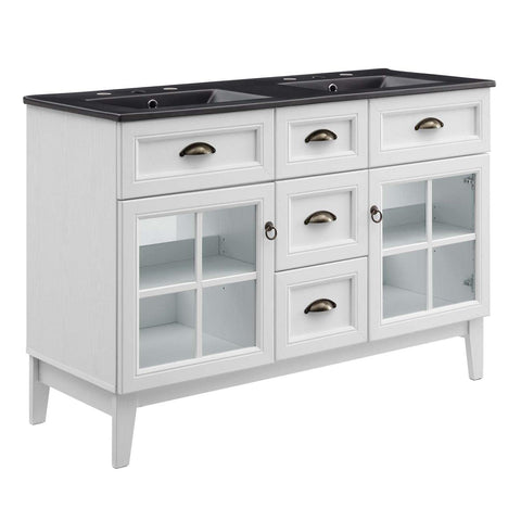 Modway Isle 48" Double Bathroom Vanity Cabinet, 48 Inch with Dual Sink, White Black