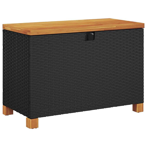 vidaXL Black Poly Rattan Patio Storage Box with Acacia Wood Top and Water- Bag - 31.5x15.7x18.9 Inches