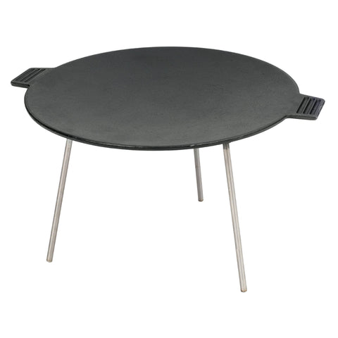 Bayou Classic Pre-Seasoned Cast Iron Campers Discada Features Detachable Legs 17-in Diameter Cook-Top Perfect For Cooking Pancakes Bacon Hashbrowns or A Rustic Creole Breakfast