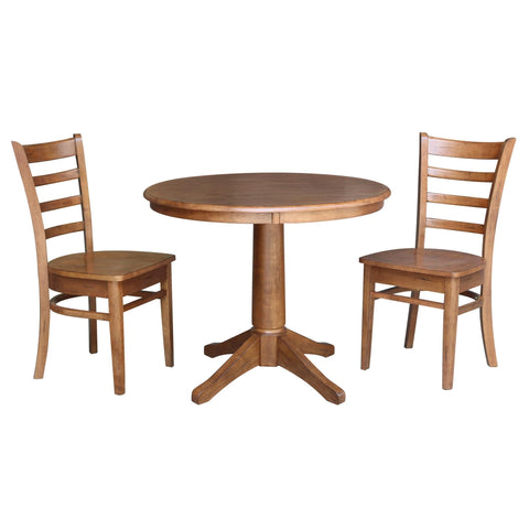 IC INTERNATIONAL CONCEPTS 36" Solid Wood Round Pedestal Table in Distressed Oak with 2 Emily Chairs