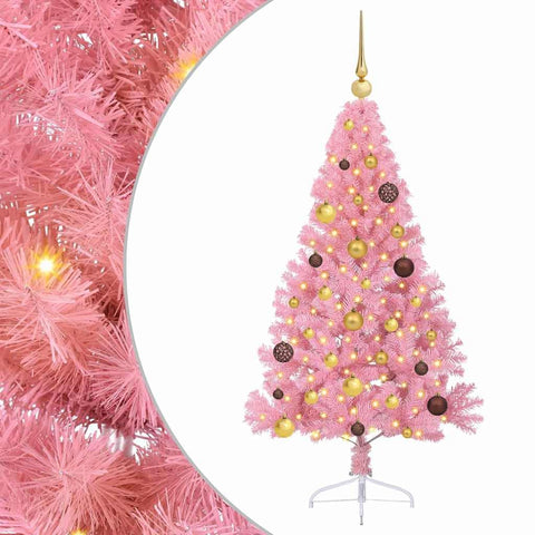 vidaXL Artificial Pre-lit Christmas Tree with 150 LEDs Pink 150 cm PVC, Modern Cone-Shaped Outdoor Christmas Tree, USB Holiday Lighting, LED Display, Festive Seasonal Decor for Living Room Garden