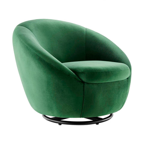 Modway Buttercup Performance Velvet Swivel Chair in Black/Emerald Green