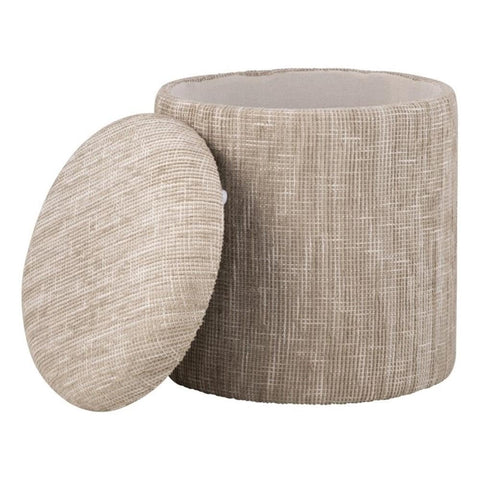 Carolina Chair & Table Handwoven Fabric Storage Ottoman with Round Wooden Base - Solid Wood Frame, Hidden Storage Pouf Stool - Compact Foot Stools for Bedrooms, Entryways, Living Rooms (Solid Sage)