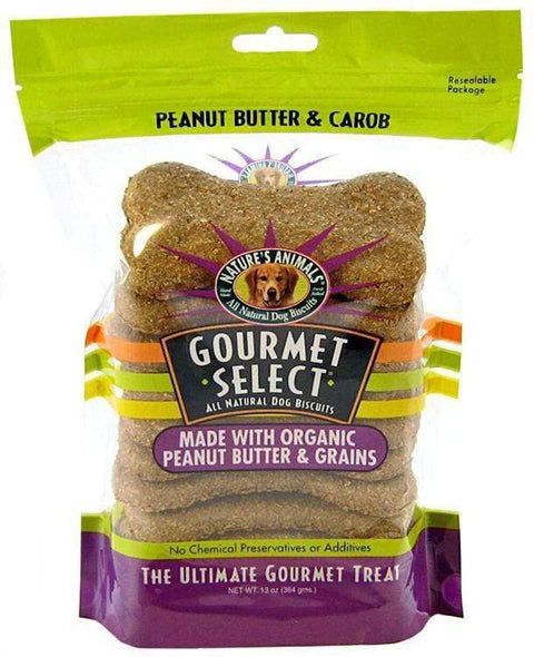 Nature'S Animals Dnt00608 Gourmet Select Organic Bone Shape Dog Biscuit, Peanut Butter And Carob, 13-Ounce