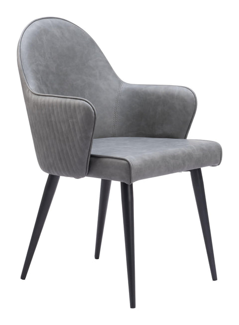 Zuo Silloth Dining Chair Gray, Gray Dining Chair, Plush and Durable Faux Leather Fabric, Steel, Indoor Dining, 21.7" W x 22.2" D x 33.7" H