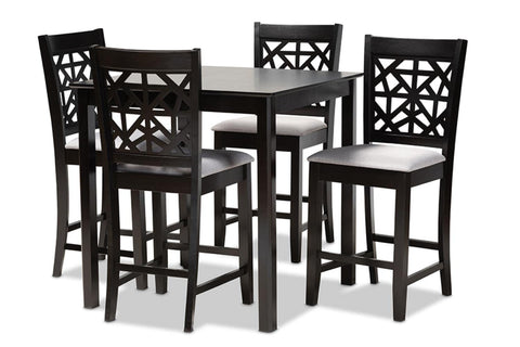Baxton Studio Devon Modern and Contemporary Grey Fabric Upholstered and Espresso Brown Finished Wood 5-Piece Pub Dining Set