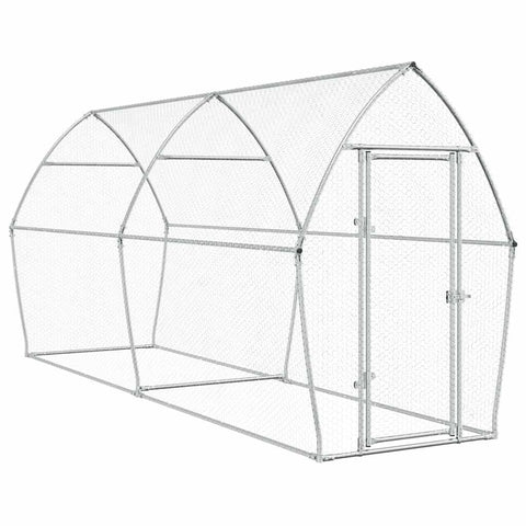 vidaXL Walk-in Chicken Coop - Galvanized Steel Poultry Enclosure - Spacious Hen Cage Silver - 157.5"x41.3"x71.7"