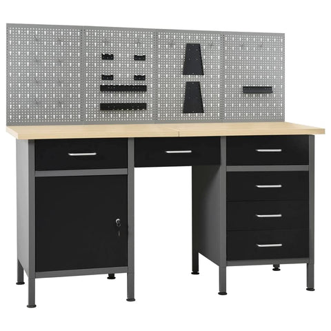 vidaXL Workbench, Work Station with 4 Wall Panels, Work Table, Tool Bench for Garage Utility Room Stockroom DIY Workshop, Heavy Duty Steel