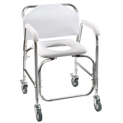 DMI Rolling Shower Chair, Commode, Transport Chair, FSA Eligible, Rolling Bathroom Wheelchair for Handicap, Elderly, Injured or Disabled, 250 Lb. Weight Capacity, Aluminum Frame, White