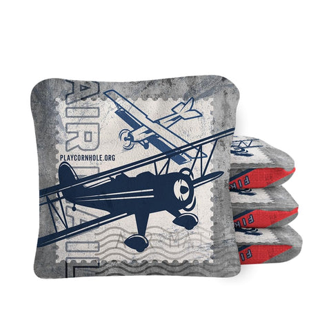 Skip's Garage ACA Synergy Pro Dual Sided Cornhole Bags | Air Mail Silver Design | Set of (4) All-Weather Resin Filled Stick & Slide Corn Hole Bags